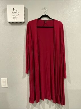 Women's Open-Front Long Cardigan Sweater - Red